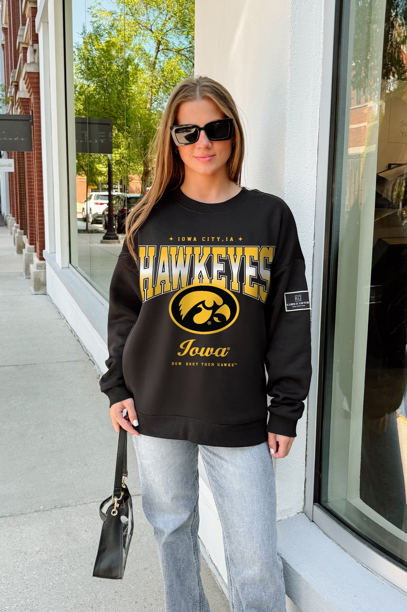 IOWA HAWKEYES POWERHOUSE PLAY BLACK LABEL PREMIUM FLEECE CREW SWEATSHIRT