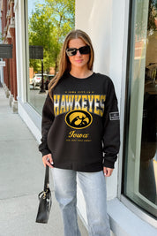 IOWA HAWKEYES POWERHOUSE PLAY BLACK LABEL PREMIUM FLEECE CREW SWEATSHIRT
