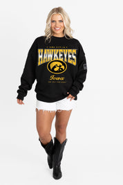 IOWA HAWKEYES POWERHOUSE PLAY BLACK LABEL PREMIUM FLEECE CREW SWEATSHIRT