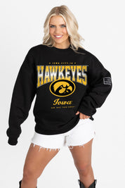 IOWA HAWKEYES POWERHOUSE PLAY BLACK LABEL PREMIUM FLEECE CREW SWEATSHIRT