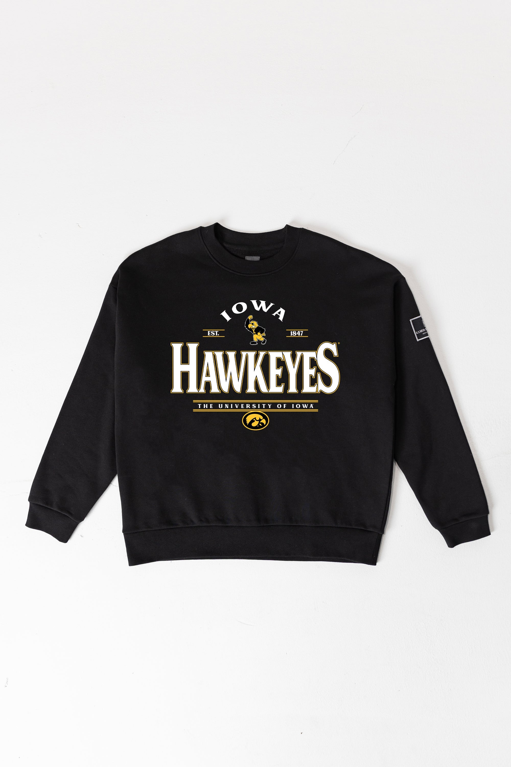 IOWA HAWKEYES PLAYERS ONLY BLACK LABEL PREMIUM FLEECE DROP SHOULDER CREWNECK