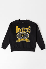 IOWA HAWKEYES BOLD CHEERS BLACK LABEL PREMIUM FLEECE CREW SWEATSHIRT