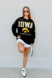 IOWA HAWKEYES LEVEL UP BLACK LABEL PREMIUM FLEECE CREW SWEATSHIRT