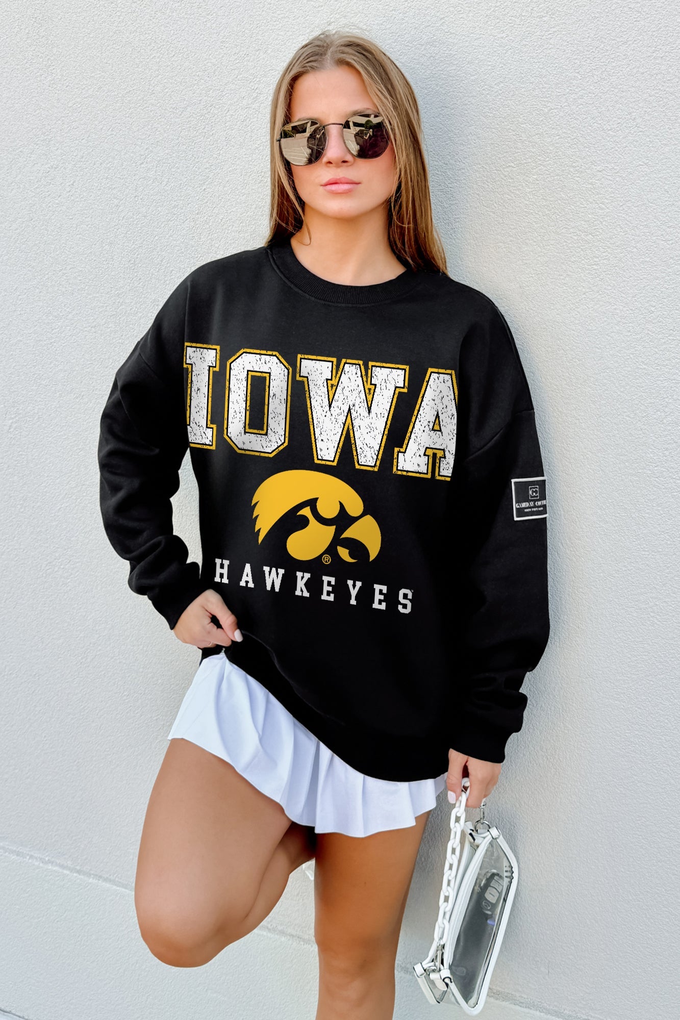 IOWA HAWKEYES LEVEL UP BLACK LABEL PREMIUM FLEECE CREW SWEATSHIRT