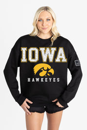 IOWA HAWKEYES LEVEL UP BLACK LABEL PREMIUM FLEECE CREW SWEATSHIRT