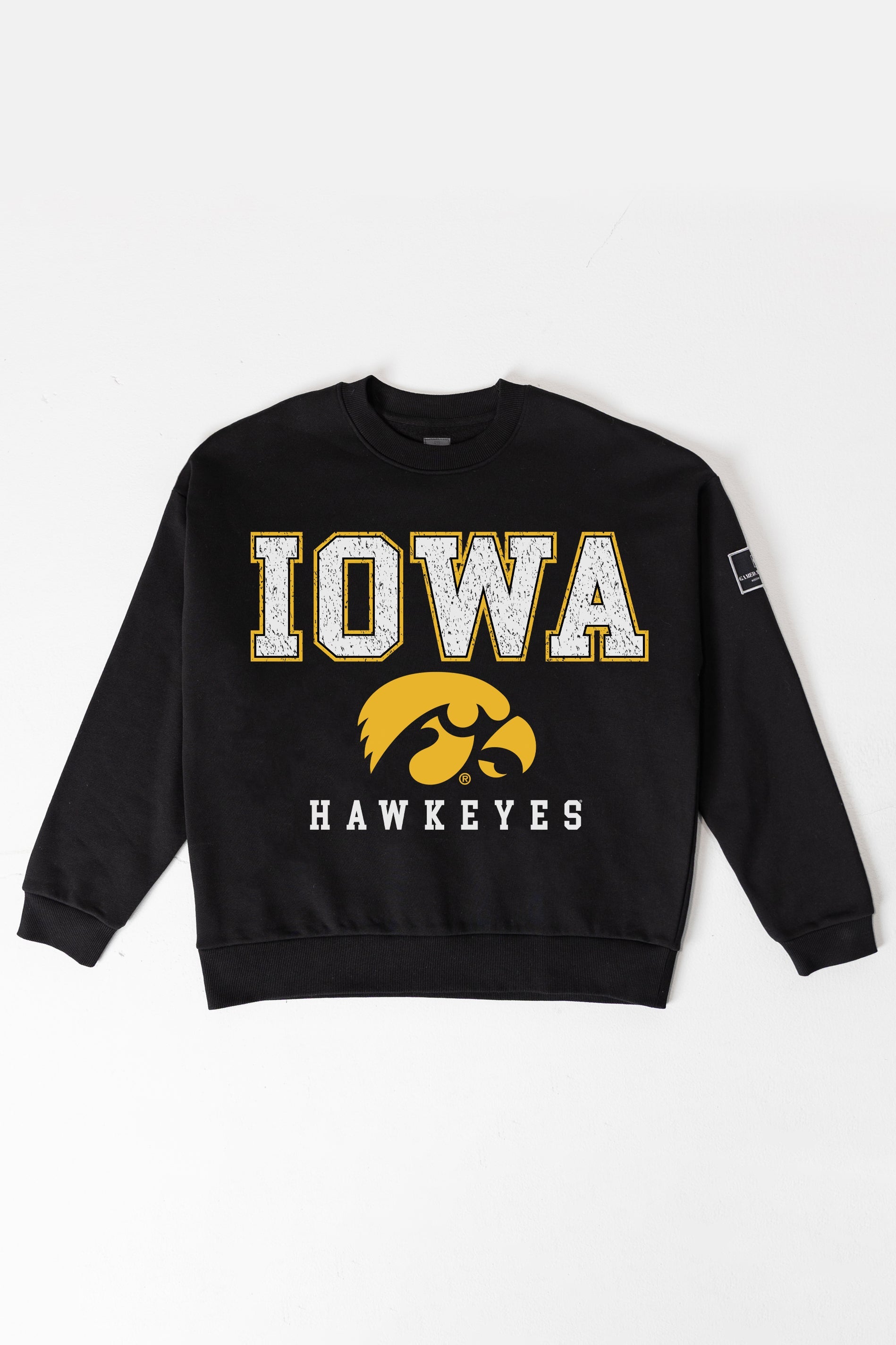 IOWA HAWKEYES LEVEL UP BLACK LABEL PREMIUM FLEECE CREW SWEATSHIRT