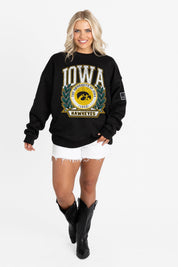 IOWA HAWKEYES VICTORY LANE BLACK LABEL PREMIUM FLEECE CREW SWEATSHIRT