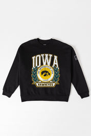 IOWA HAWKEYES VICTORY LANE BLACK LABEL PREMIUM FLEECE CREW SWEATSHIRT
