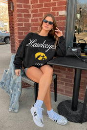 IOWA HAWKEYES LEGACY CLUB BLACK LABEL PREMIUM FLEECE DROP SHOULDER CREWNECK