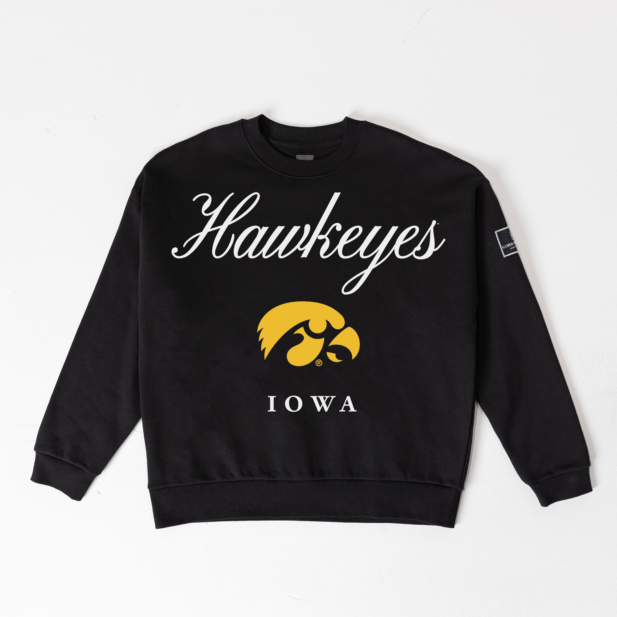 IOWA HAWKEYES LEGACY CLUB BLACK LABEL PREMIUM FLEECE DROP SHOULDER CREWNECK