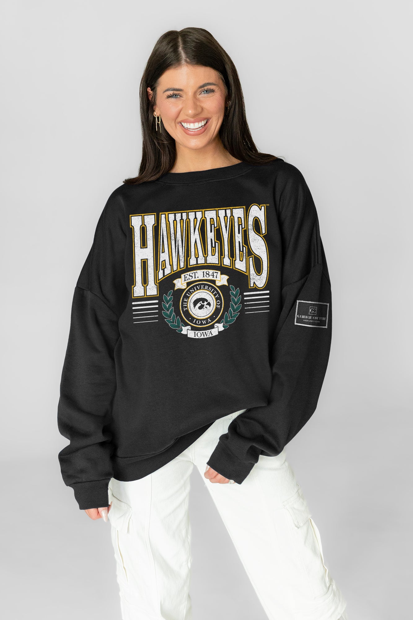 IOWA HAWKEYES HONOR BOUND BLACK LABEL PREMIUM FLEECE CREWNECK
