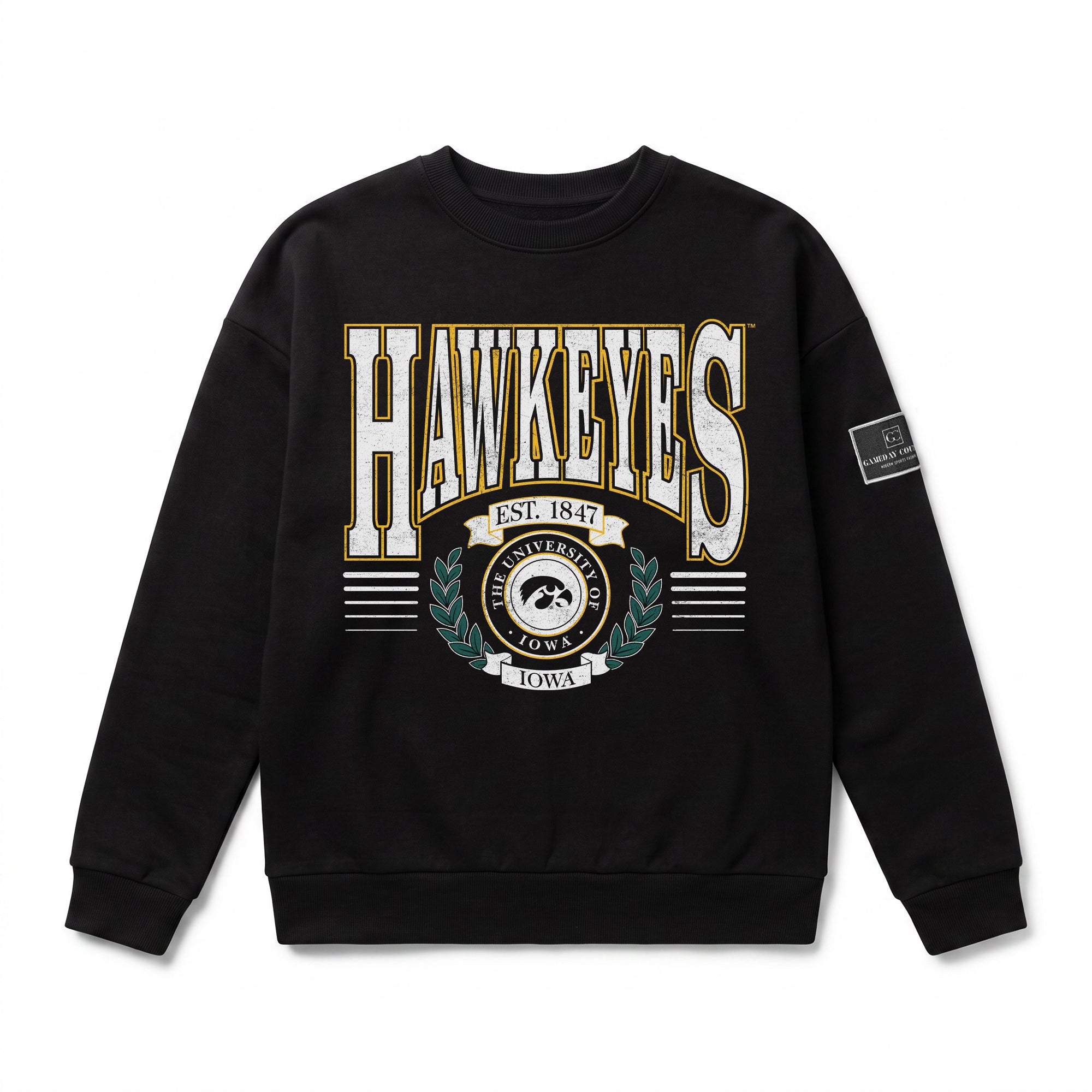 IOWA HAWKEYES HONOR BOUND BLACK LABEL PREMIUM FLEECE CREWNECK
