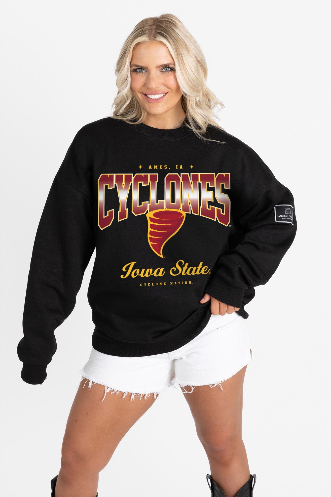 IOWA STATE CYCLONES POWERHOUSE PLAY BLACK LABEL PREMIUM FLEECE CREW SWEATSHIRT
