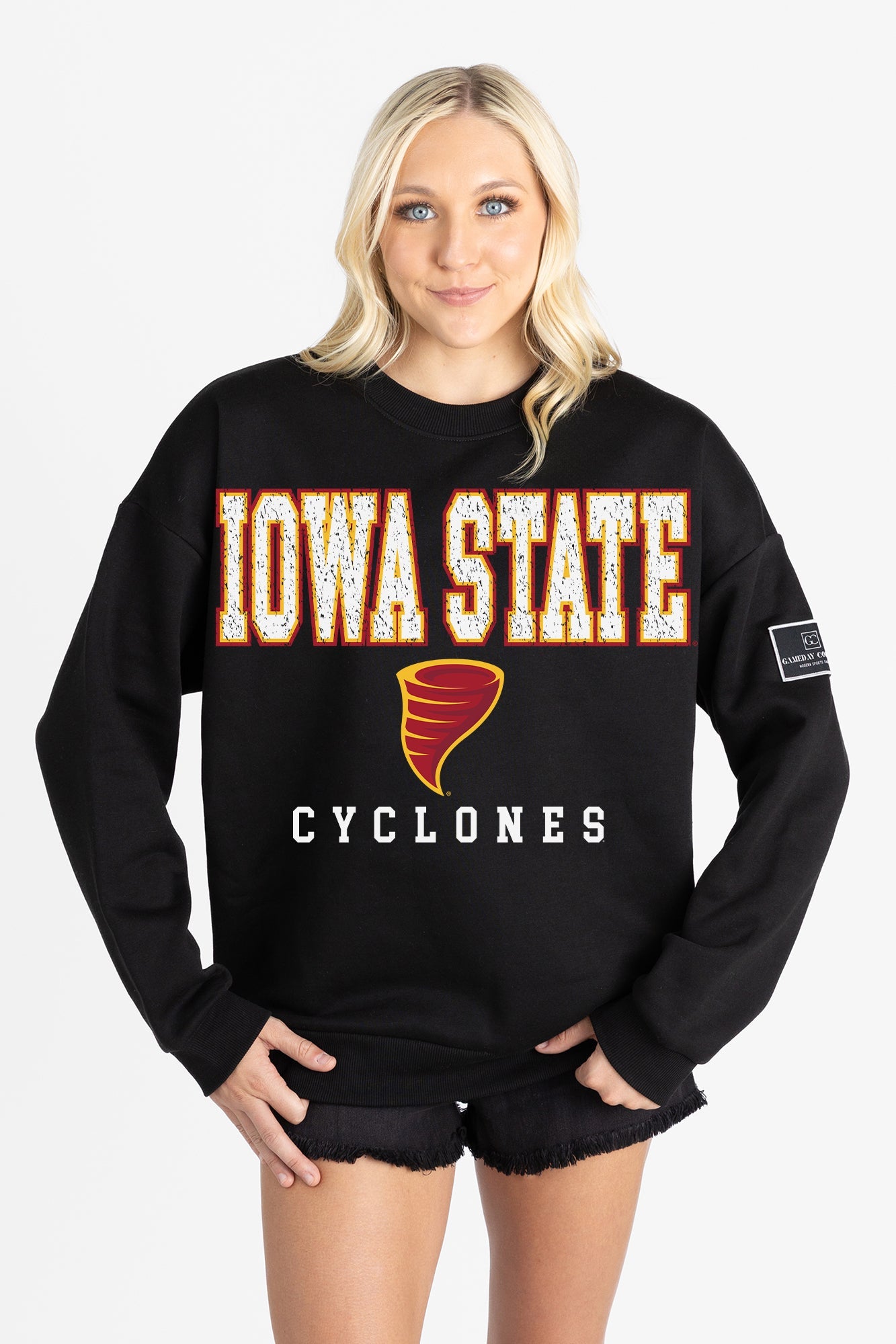 IOWA STATE CYCLONES LEVEL UP BLACK LABEL PREMIUM FLEECE CREW SWEATSHIRT