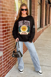 IOWA STATE CYCLONES VICTORY LANE BLACK LABEL PREMIUM FLEECE CREW SWEATSHIRT