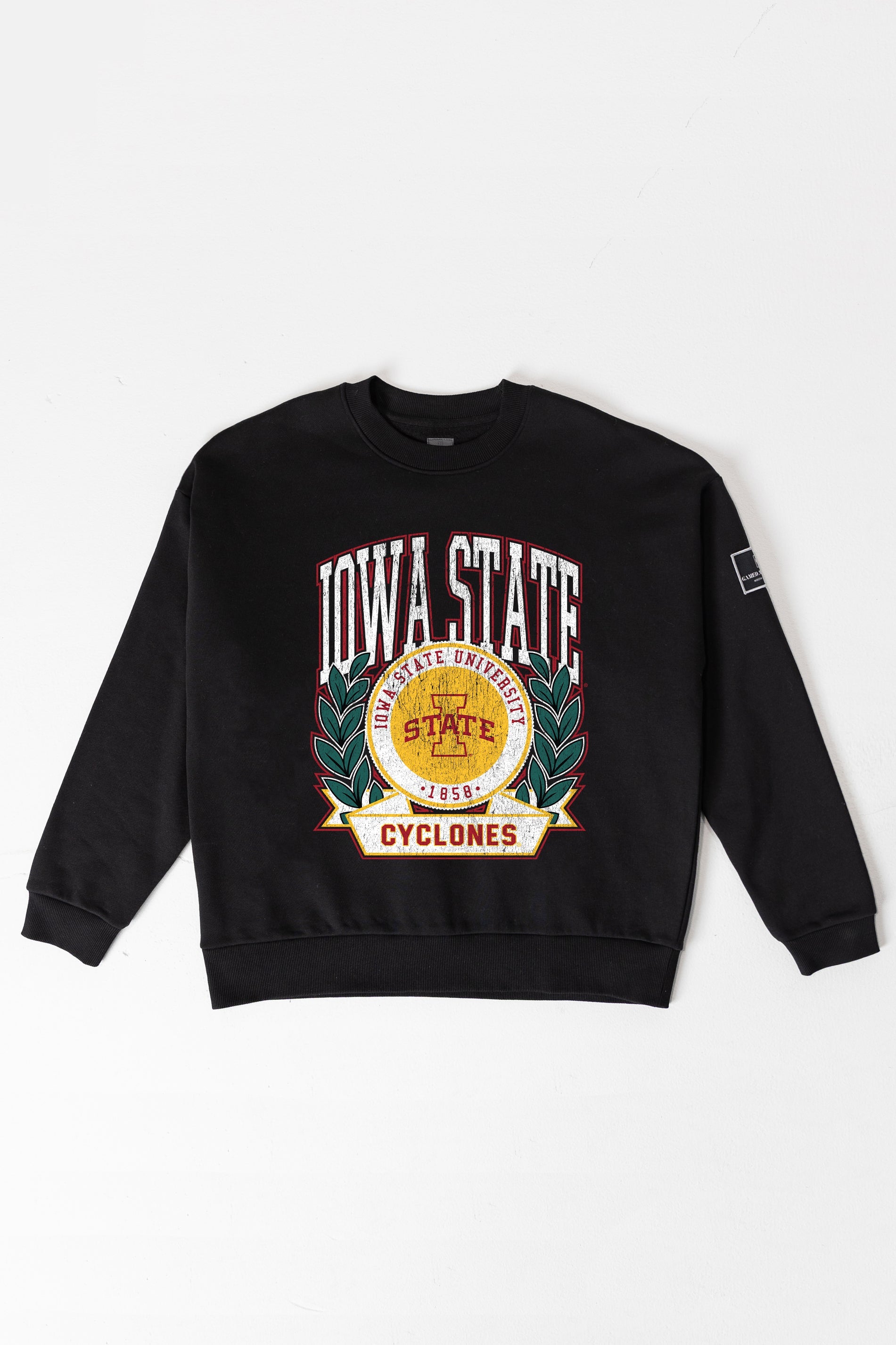 IOWA STATE CYCLONES VICTORY LANE BLACK LABEL PREMIUM FLEECE CREW SWEATSHIRT