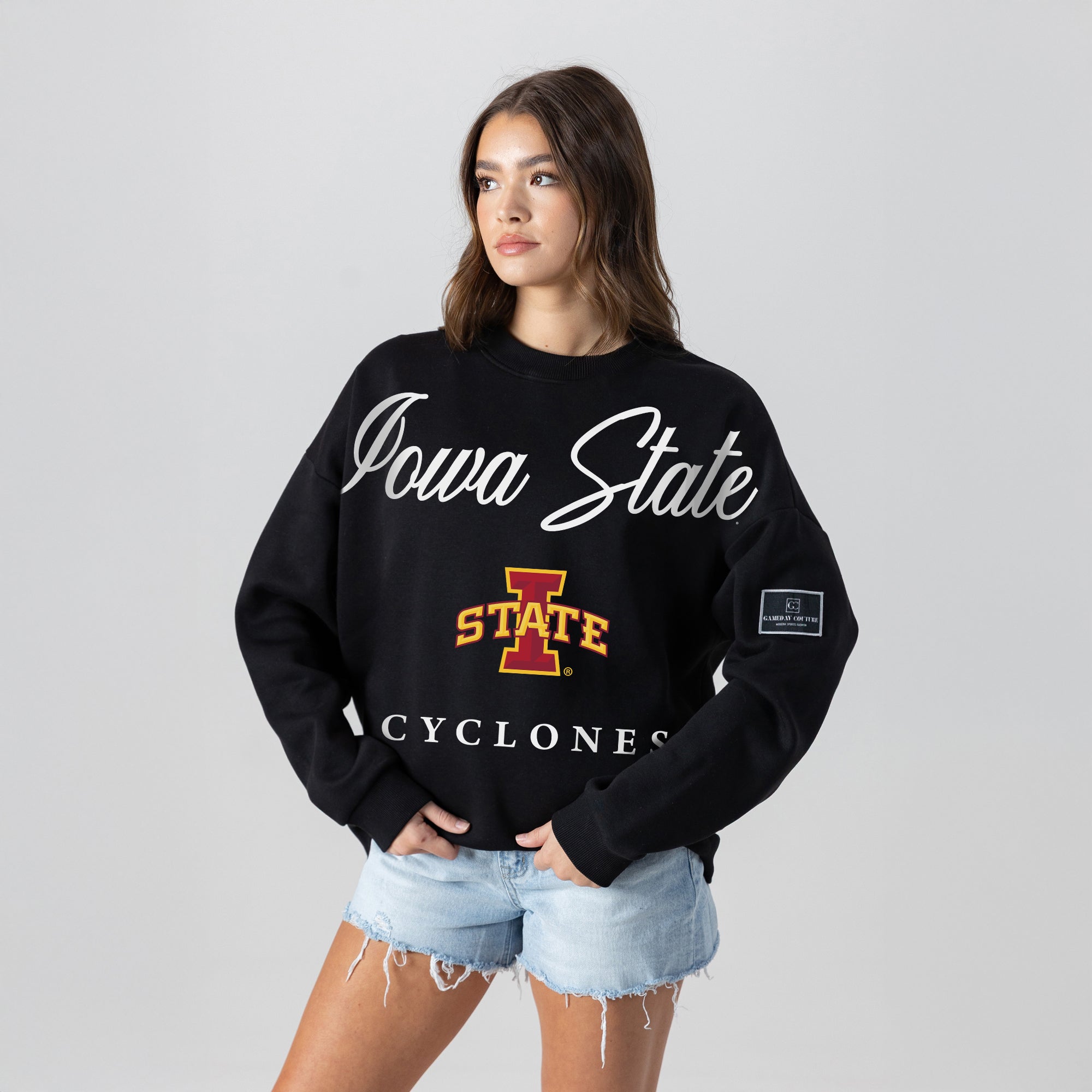 IOWA STATE CYCLONES LEGACY CLUB BLACK LABEL PREMIUM FLEECE DROP SHOULDER CREWNECK
