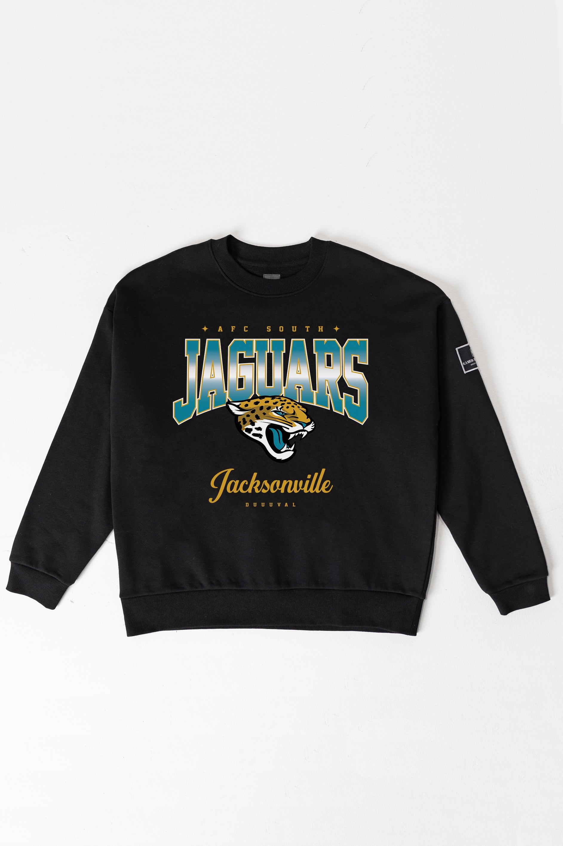 JACKSONVILLE JAGUARS POWERHOUSE PLAY BLACK LABEL PREMIUM FLEECE CREW SWEATSHIRT