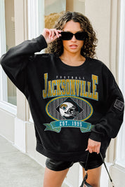 JACKSONVILLE JAGUARS BOLD CHEERS BLACK LABEL PREMIUM FLEECE CREW SWEATSHIRT