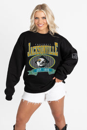 JACKSONVILLE JAGUARS BOLD CHEERS BLACK LABEL PREMIUM FLEECE CREW SWEATSHIRT