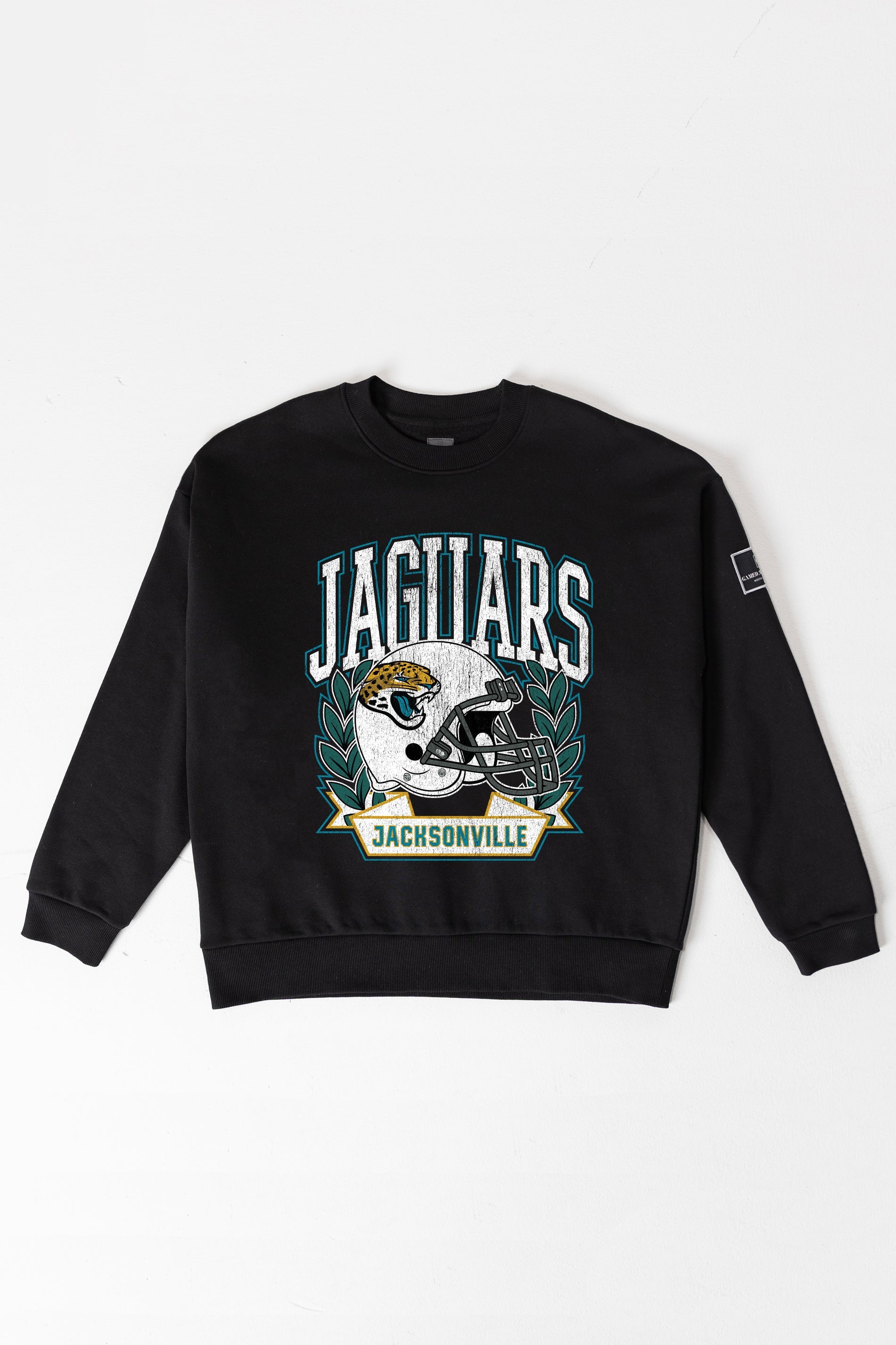 JACKSONVILLE JAGUARS VICTORY LANE BLACK LABEL PREMIUM FLEECE CREW SWEATSHIRT