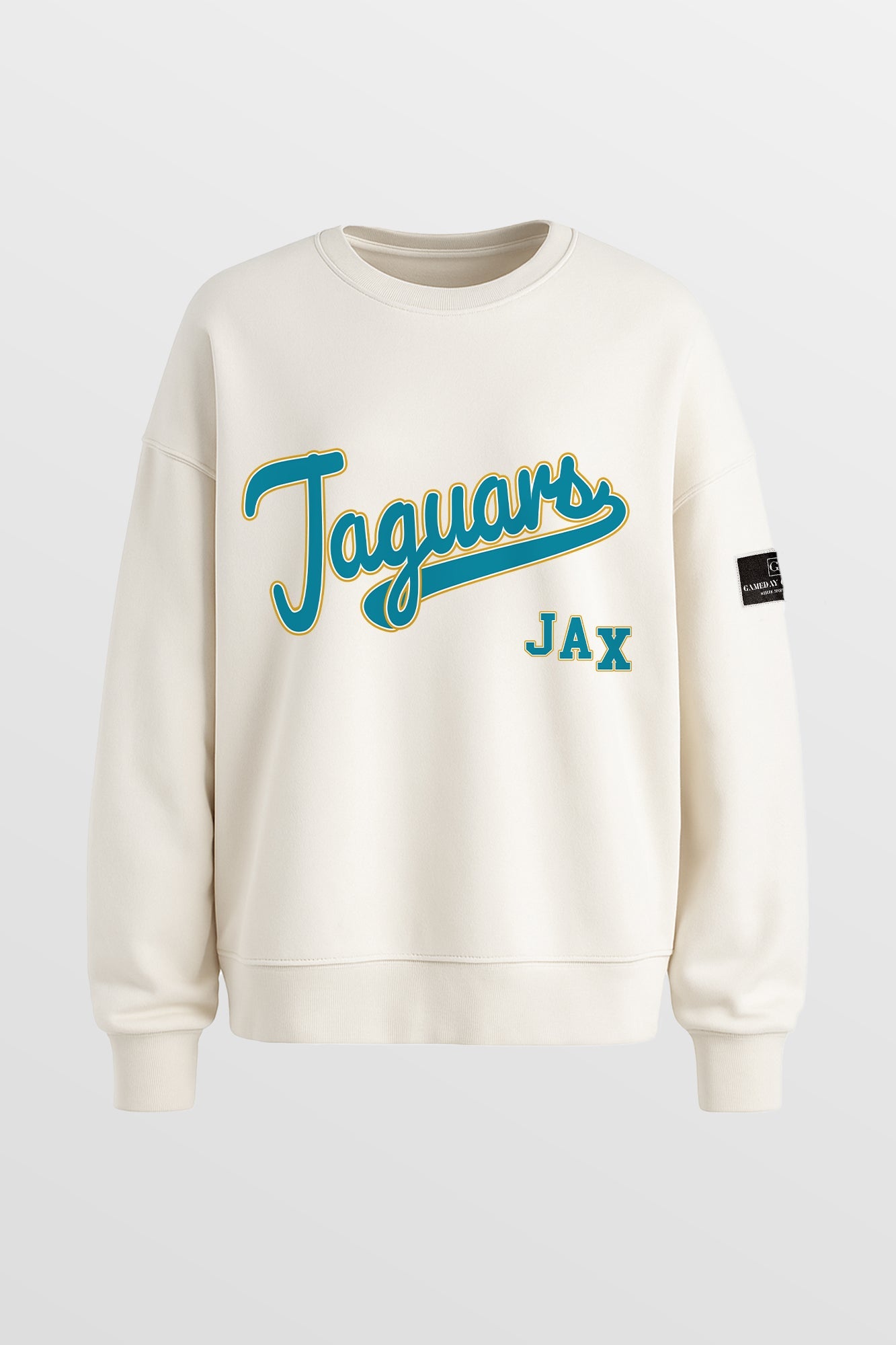 JACKSONVILLE JAGUARS CLUTCH MOVE BLACK LABEL PREMIUM FLEECE CREW SWEATSHIRT BY RANDI MAHOMES