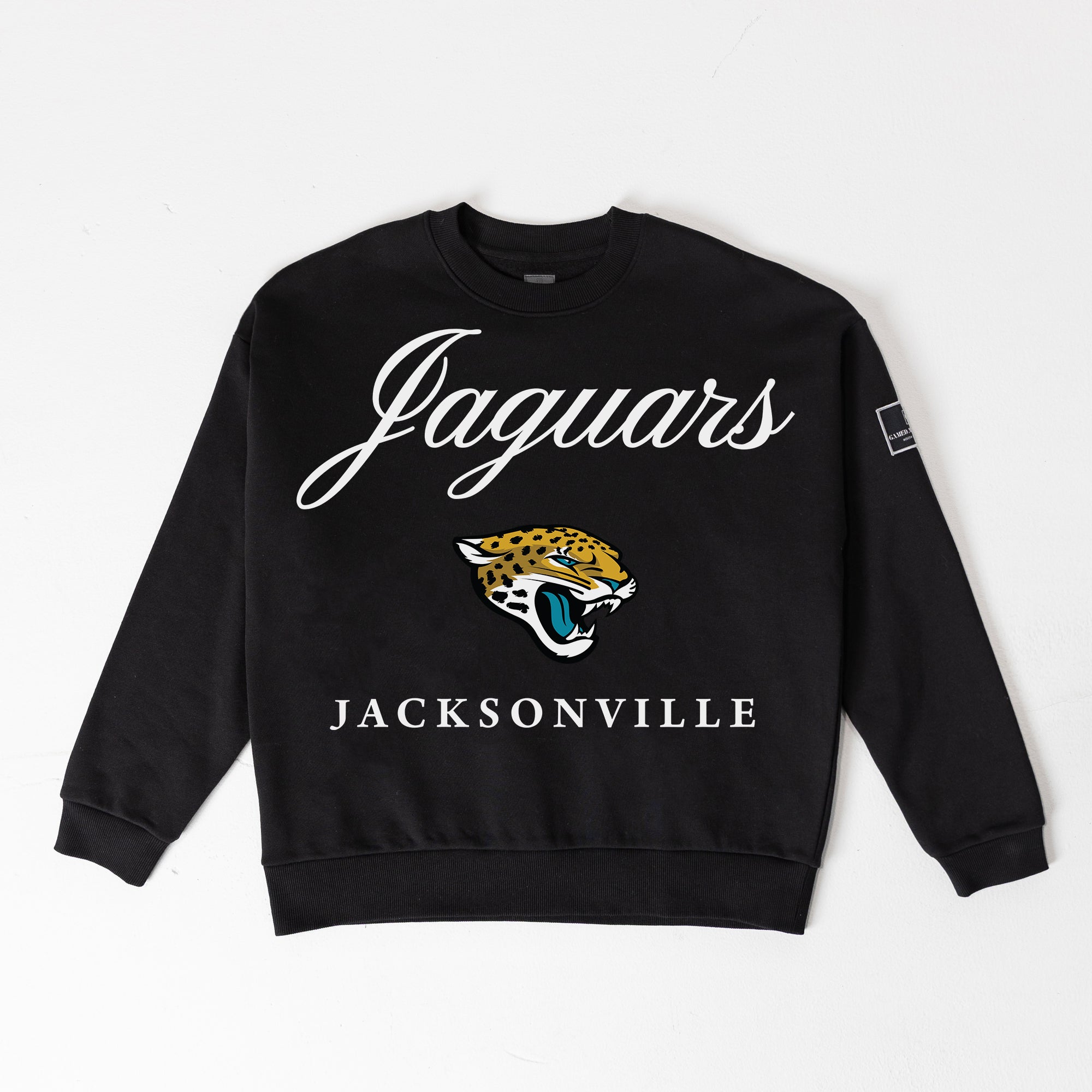 JACKSONVILLE JAGUARS LEGACY CLUB BLACK LABEL PREMIUM FLEECE DROP SHOULDER CREWNECK