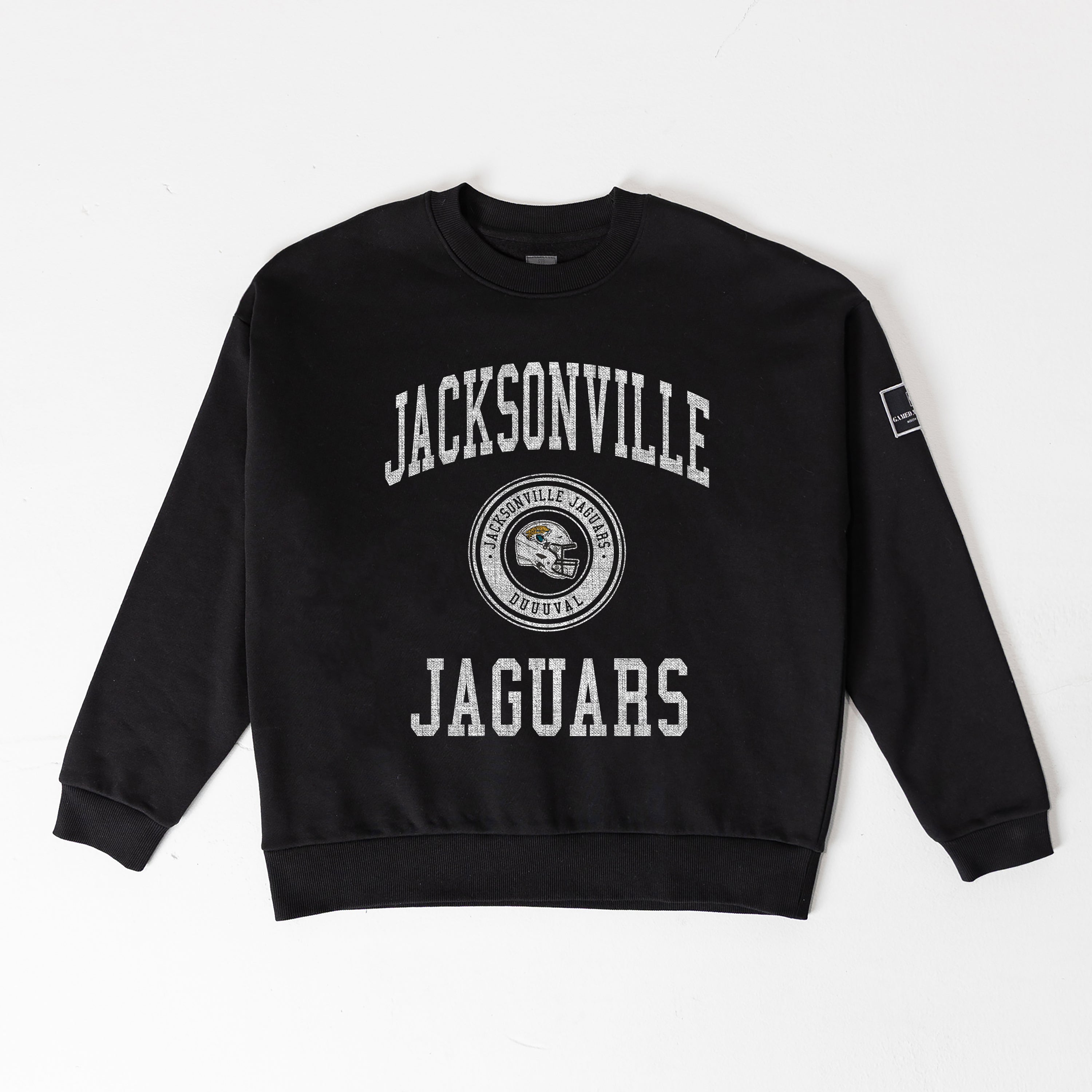 JACKSONVILLE JAGUARS FIERCE FLOW BLACK LABEL PREMIUM FLEECE DROP SHOULDER CREWNECK