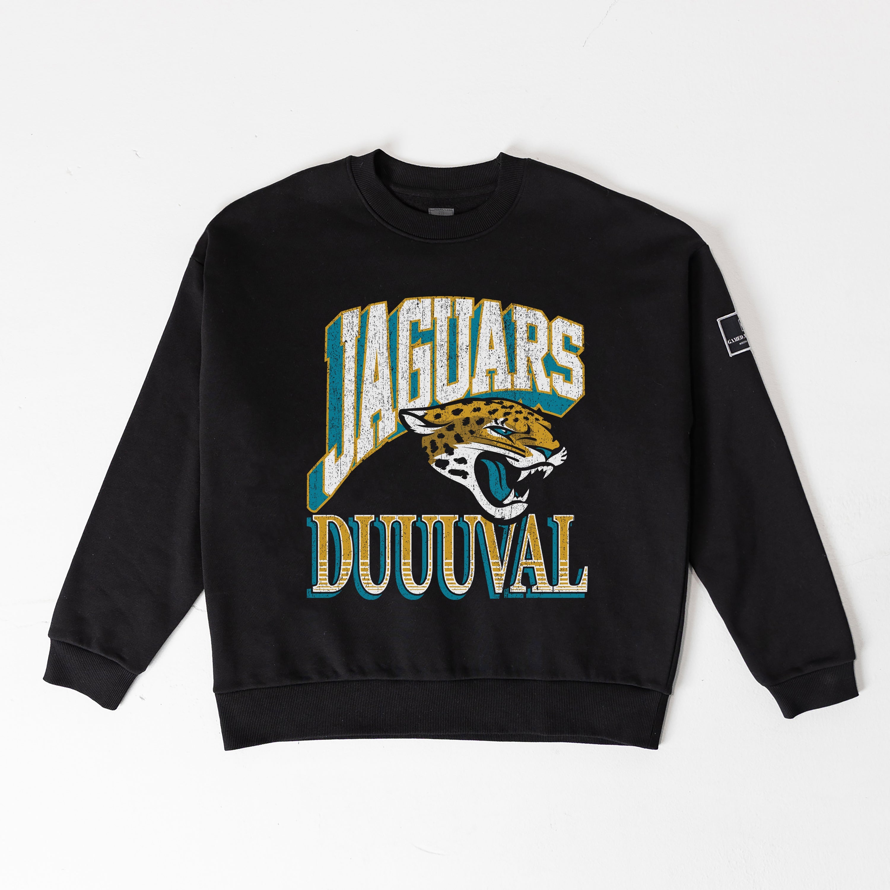JACKSONVILLE JAGUARS VICTORY PRIME BLACK LABEL PREMIUM FLEECE DROP SHOULDER CREWNECK