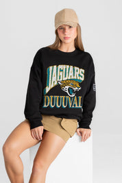 JACKSONVILLE JAGUARS VICTORY PRIME BLACK LABEL PREMIUM FLEECE DROP SHOULDER CREWNECK