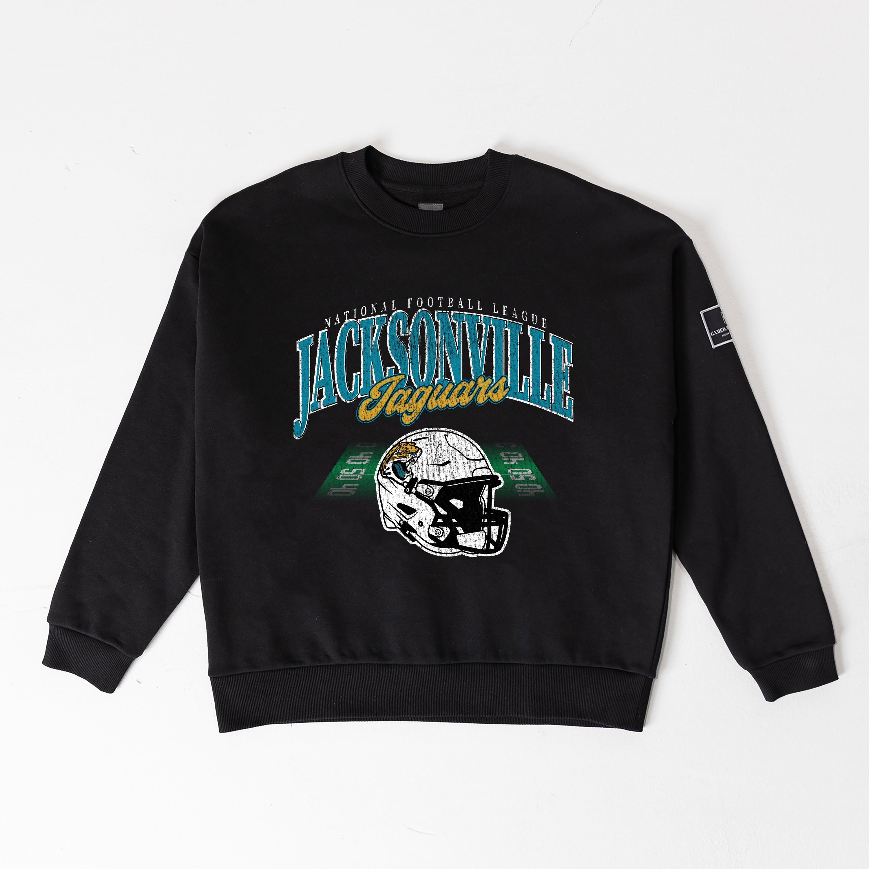 JACKSONVILLE JAGUARS FIELD FOCUS BLACK LABEL PREMIUM FLEECE DROP SHOULDER CREWNECK