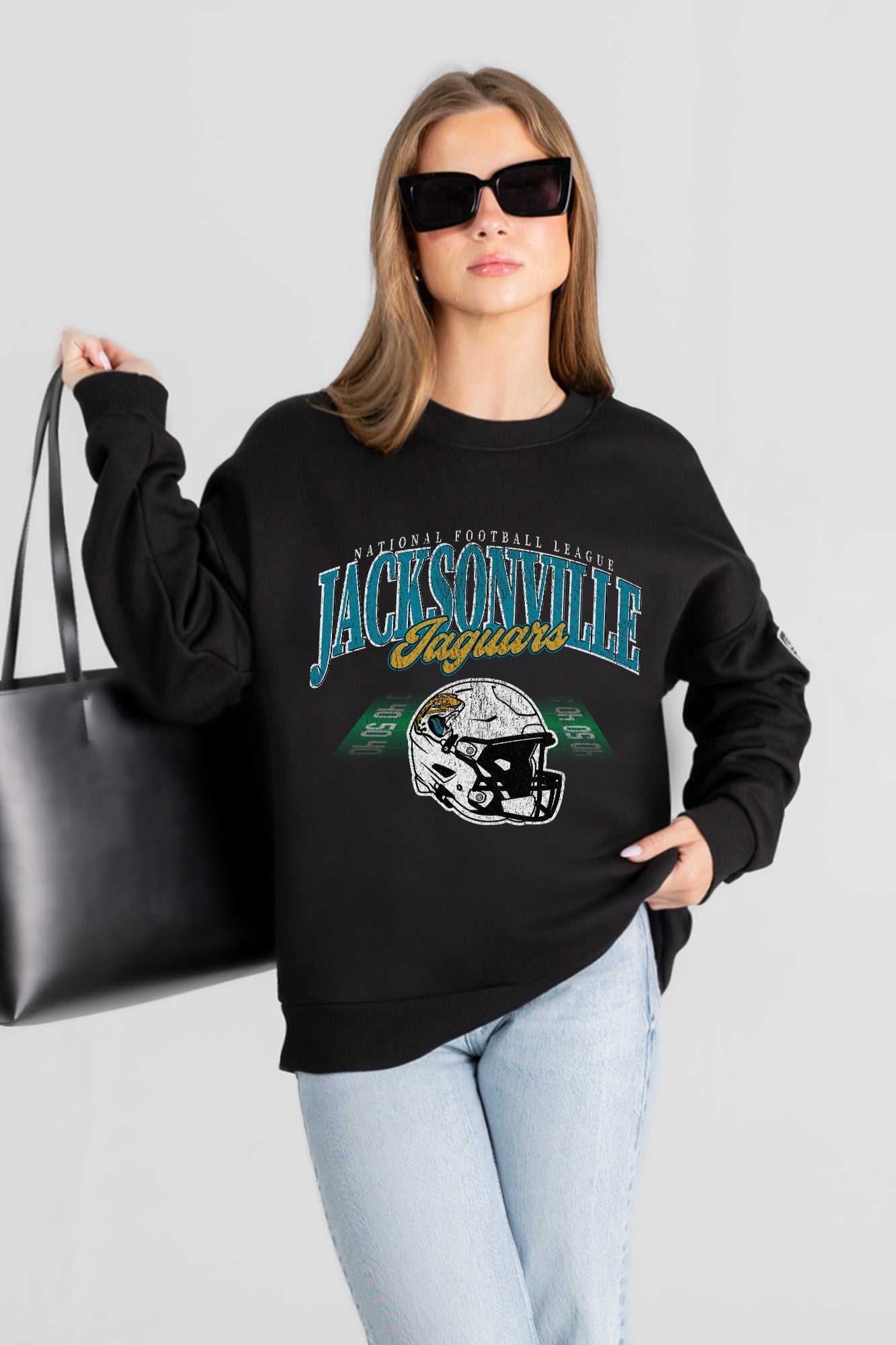 JACKSONVILLE JAGUARS FIELD FOCUS BLACK LABEL PREMIUM FLEECE DROP SHOULDER CREWNECK