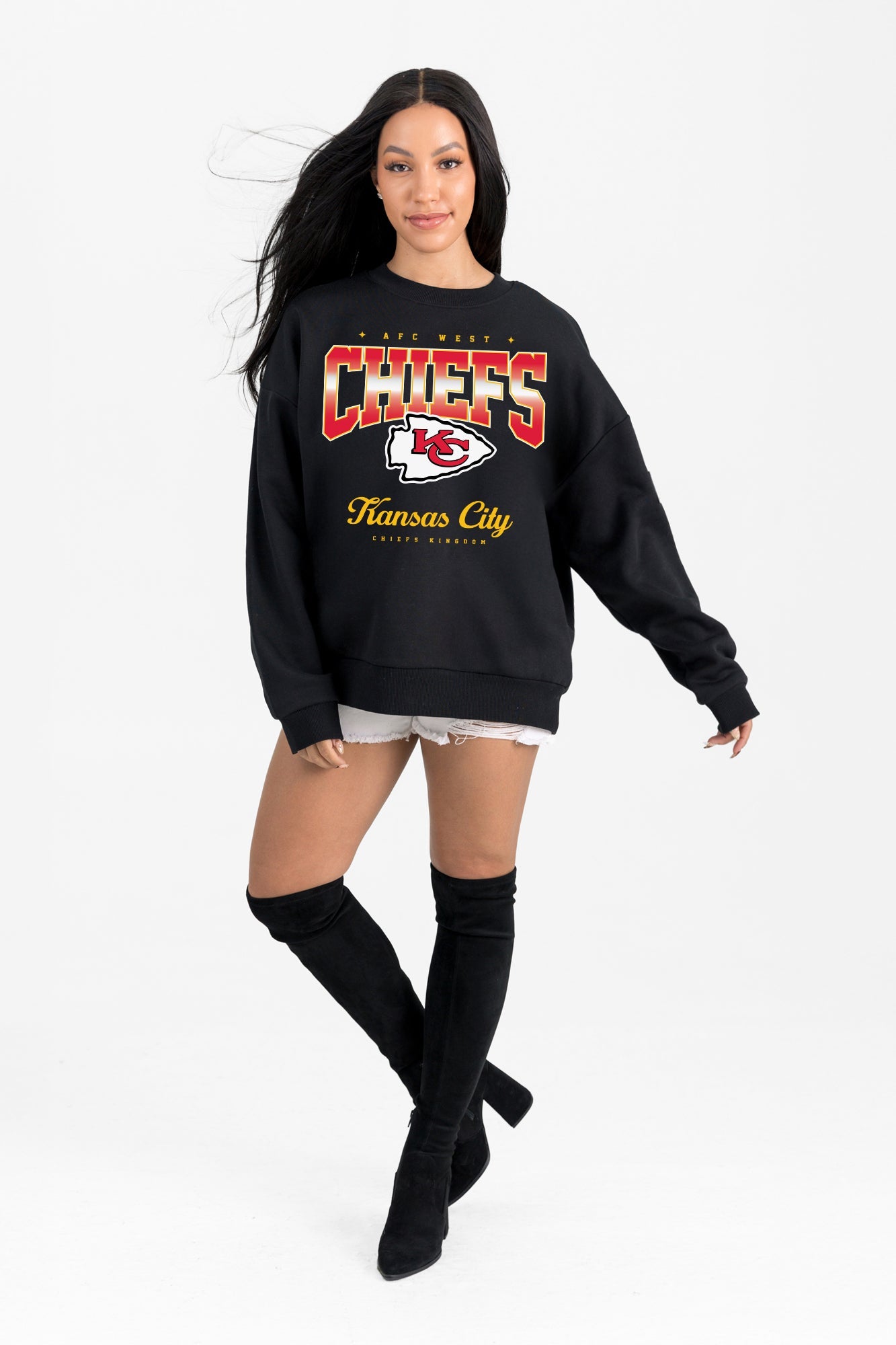 KANSAS CITY CHIEFS POWERHOUSE PLAY BLACK LABEL PREMIUM FLEECE CREW SWEATSHIRT