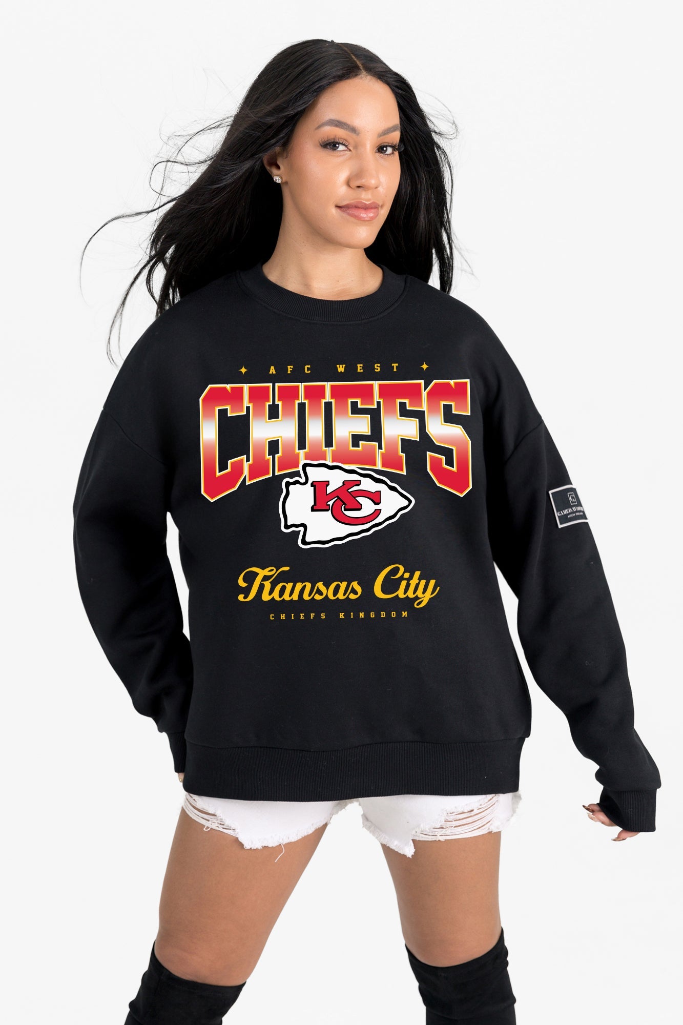 KANSAS CITY CHIEFS POWERHOUSE PLAY BLACK LABEL PREMIUM FLEECE CREW SWEATSHIRT