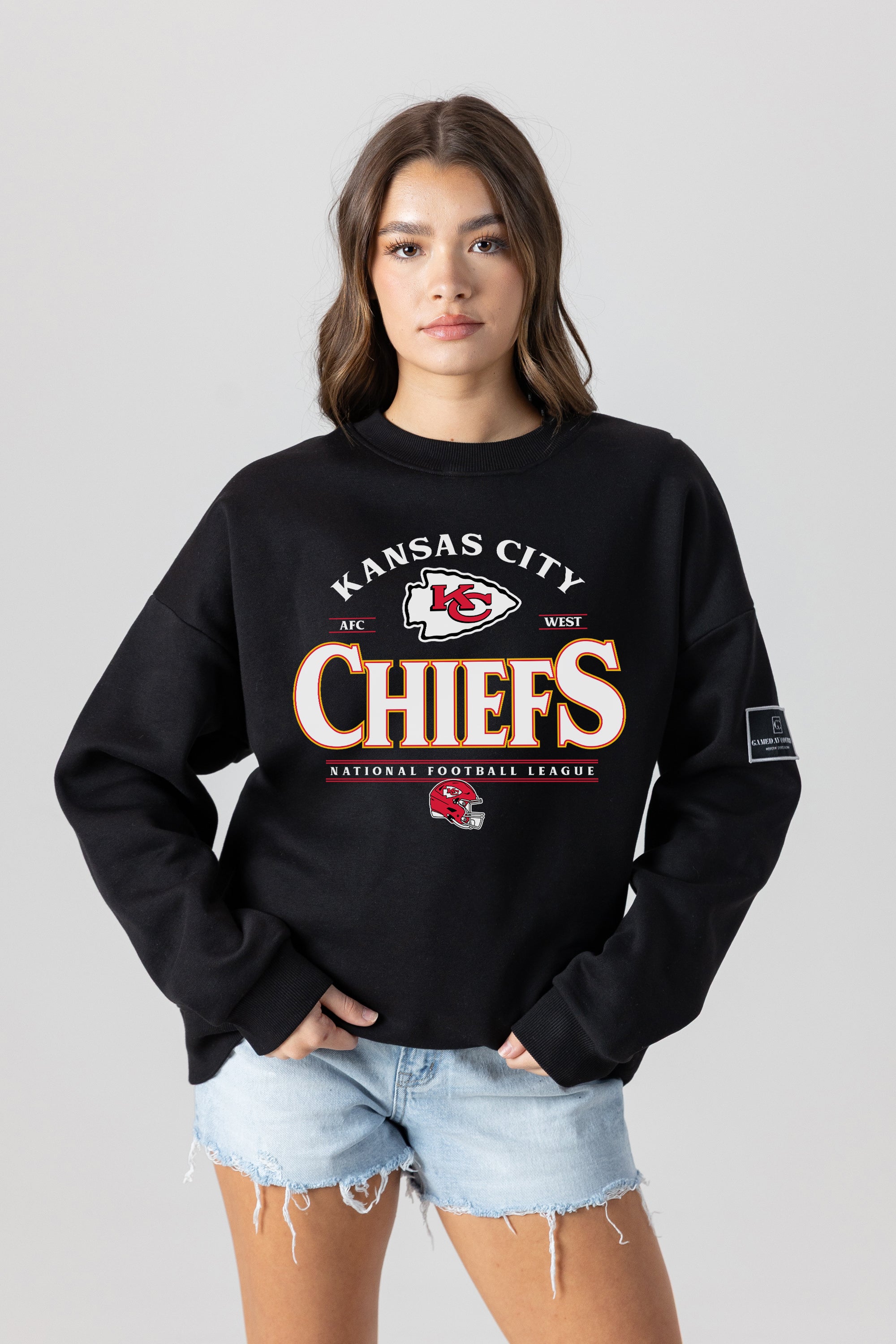 KANSAS CITY CHIEFS PLAYERS ONLY BLACK LABEL PREMIUM FLEECE DROP SHOULDER CREWNECK