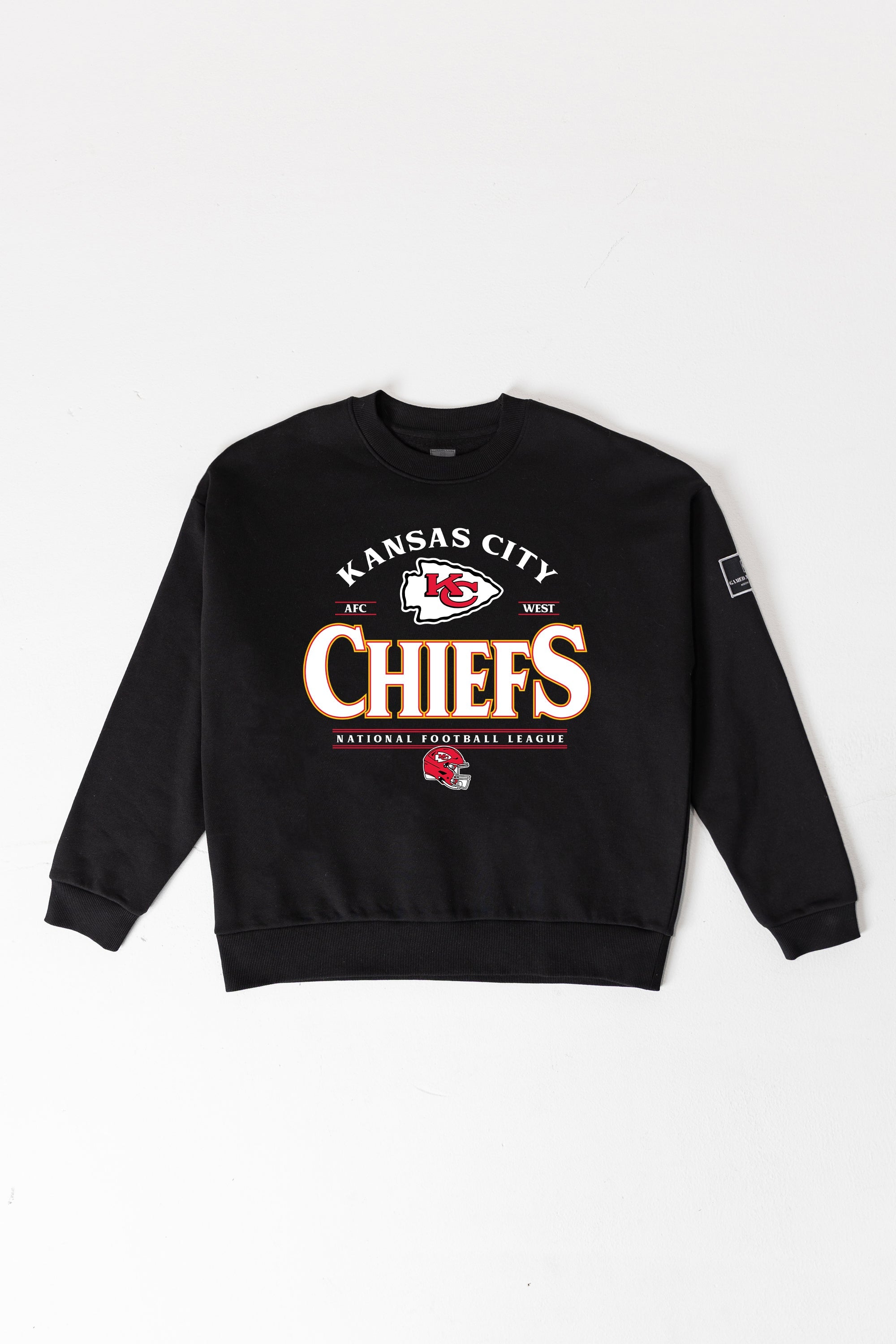 KANSAS CITY CHIEFS PLAYERS ONLY BLACK LABEL PREMIUM FLEECE DROP SHOULDER CREWNECK