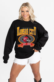 KANSAS CITY CHIEFS BOLD CHEERS BLACK LABEL PREMIUM FLEECE CREW SWEATSHIRT