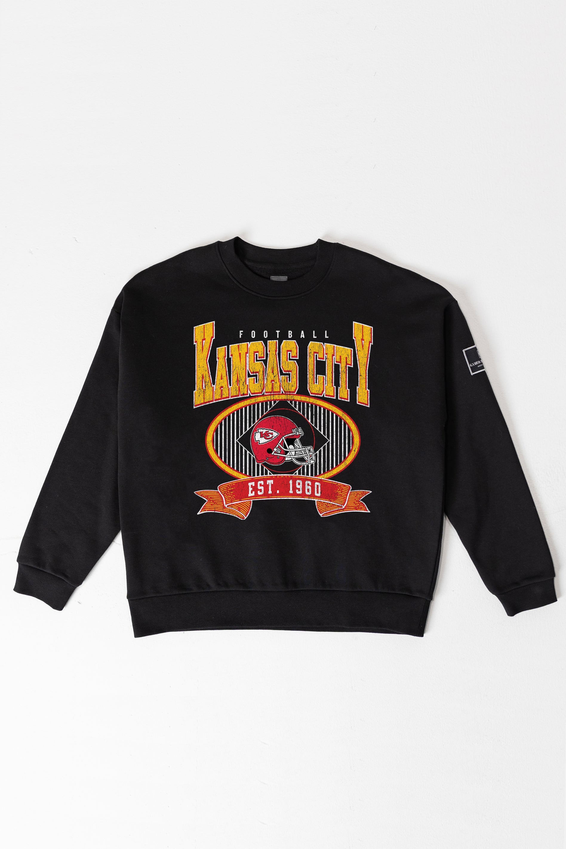 KANSAS CITY CHIEFS BOLD CHEERS BLACK LABEL PREMIUM FLEECE CREW SWEATSHIRT