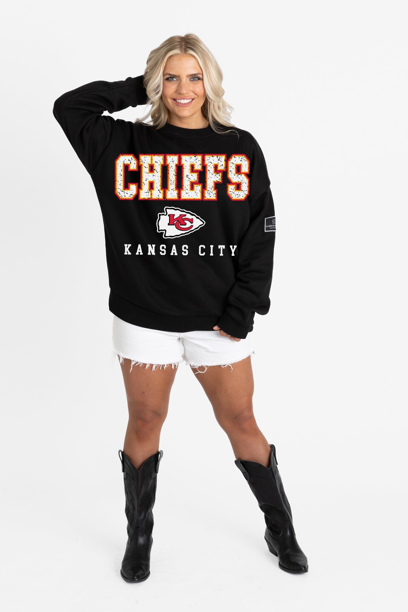 KANSAS CITY CHIEFS LEVEL UP BLACK LABEL PREMIUM FLEECE CREW SWEATSHIRT