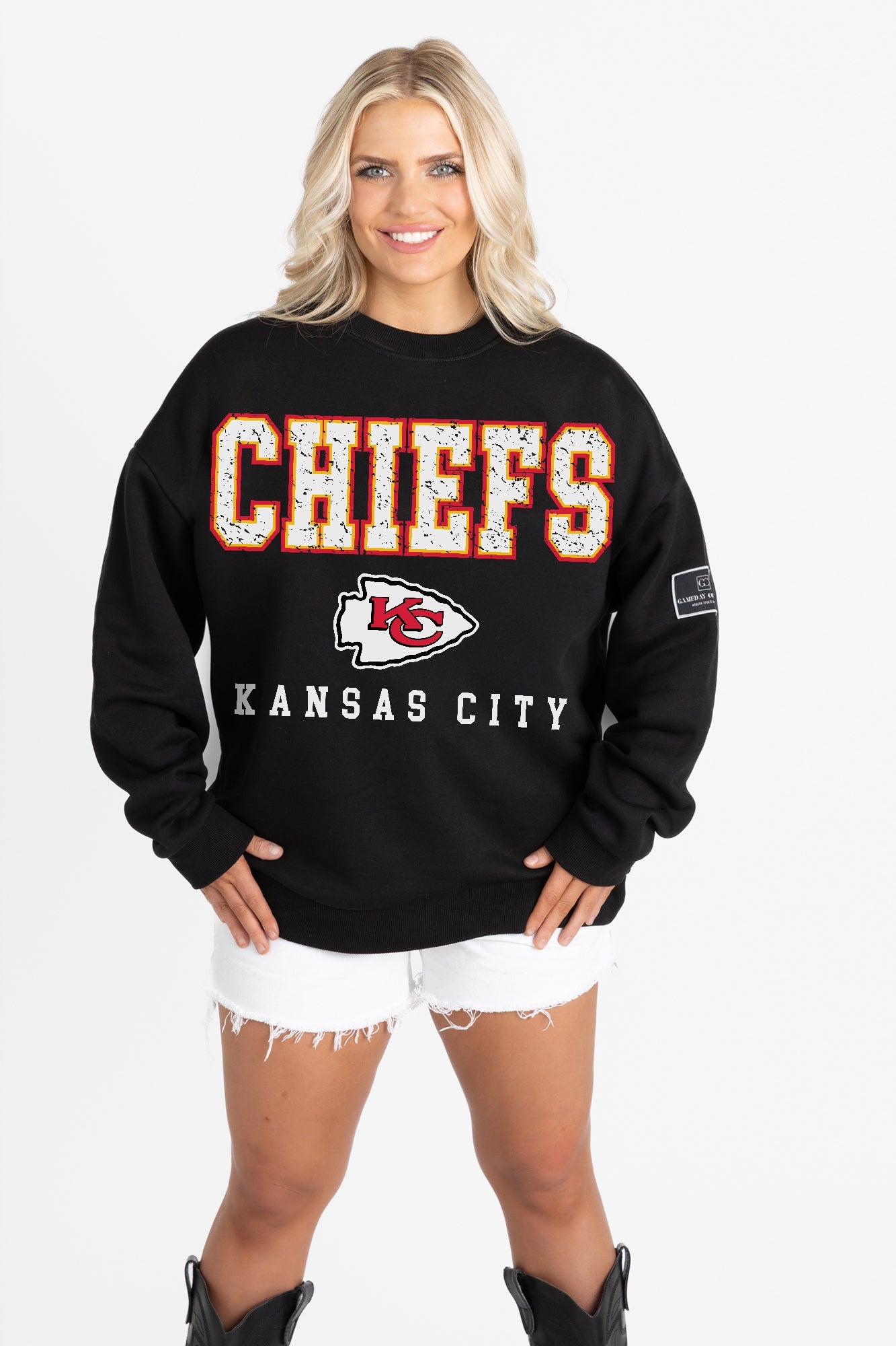 KANSAS CITY CHIEFS LEVEL UP BLACK LABEL PREMIUM FLEECE CREW SWEATSHIRT