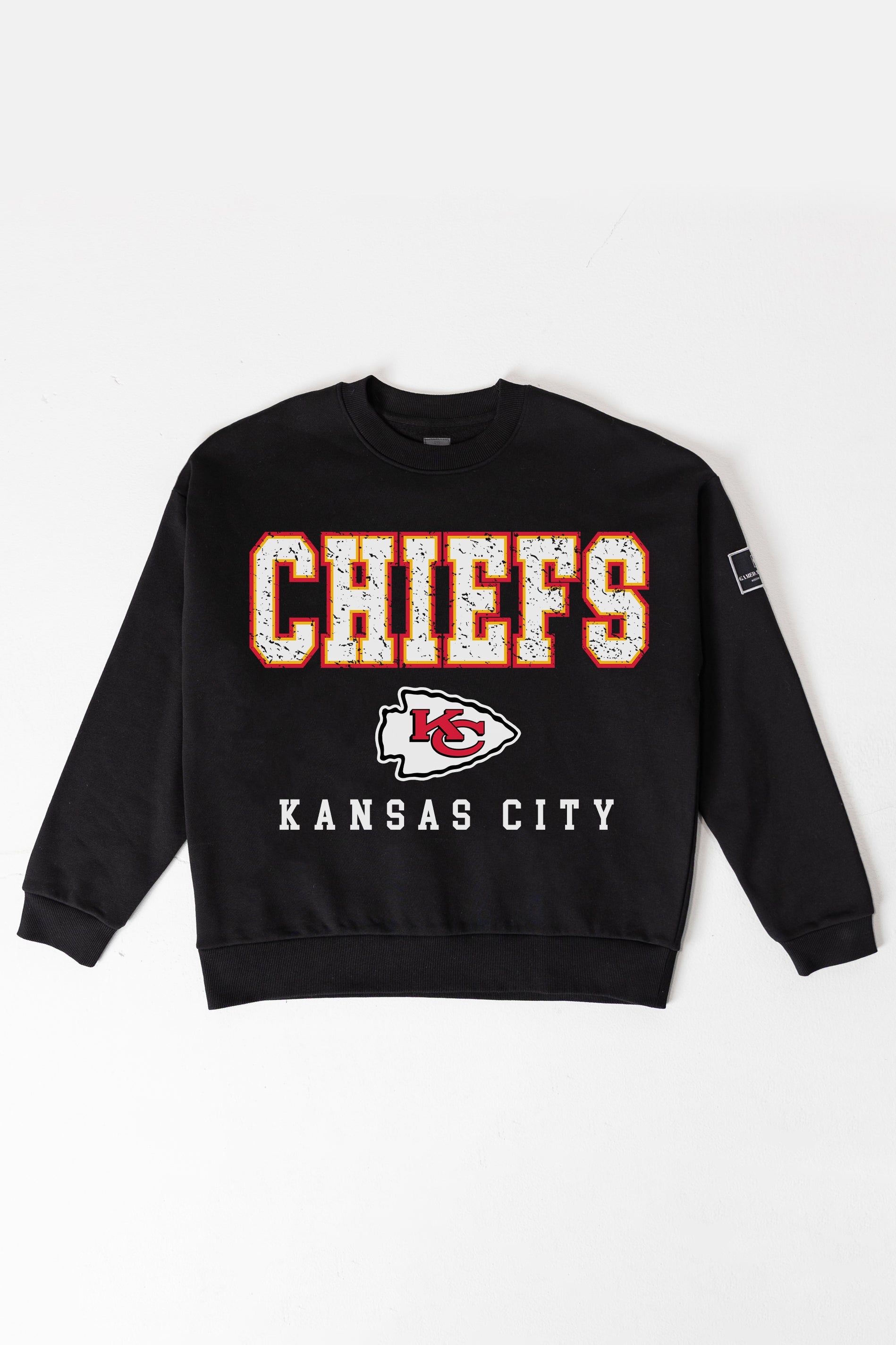 KANSAS CITY CHIEFS LEVEL UP BLACK LABEL PREMIUM FLEECE CREW SWEATSHIRT