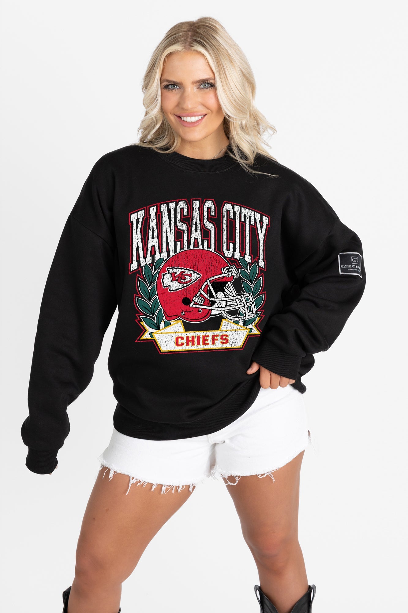 KANSAS CITY CHIEFS VICTORY LANE BLACK LABEL PREMIUM FLEECE CREW SWEATSHIRT