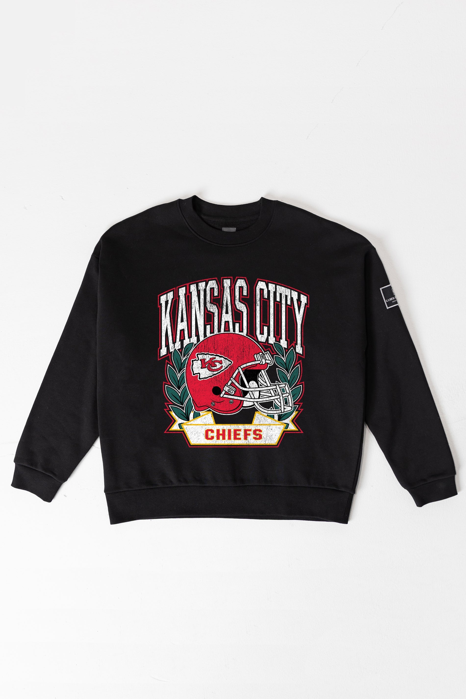 KANSAS CITY CHIEFS VICTORY LANE BLACK LABEL PREMIUM FLEECE CREW SWEATSHIRT