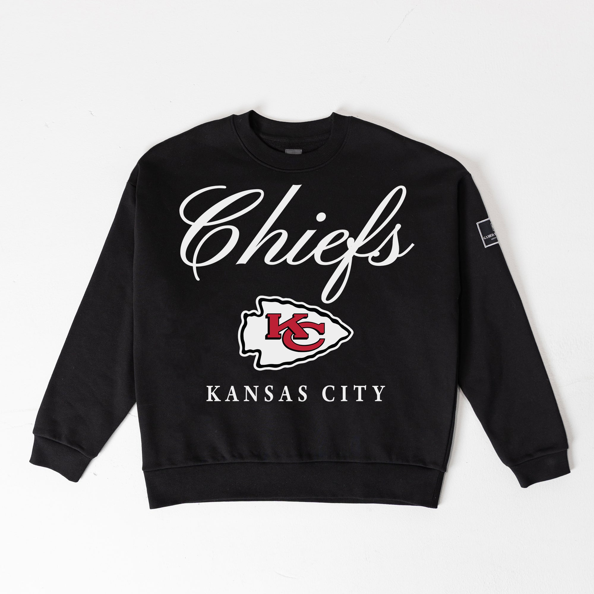 KANSAS CITY CHIEFS LEGACY CLUB BLACK LABEL PREMIUM FLEECE DROP SHOULDER CREWNECK