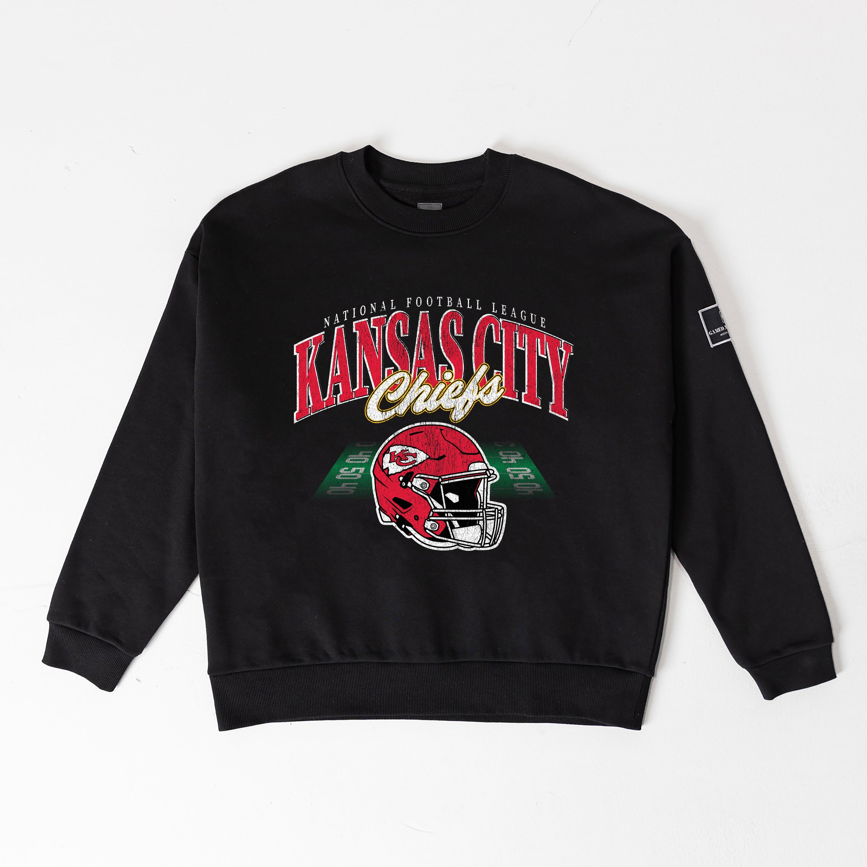 KANSAS CITY CHIEFS FIELD FOCUS BLACK LABEL PREMIUM FLEECE DROP SHOULDER CREWNECK