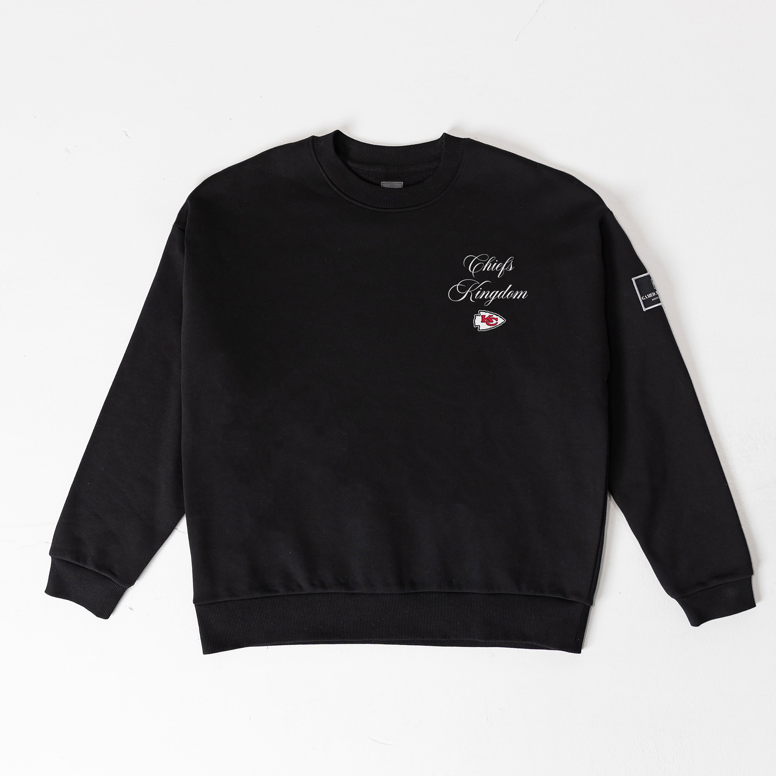 KANSAS CITY CHIEFS CLASSIC CHARM BLACK LABEL PREMIUM FLEECE DROP SHOULDER CREWNECK