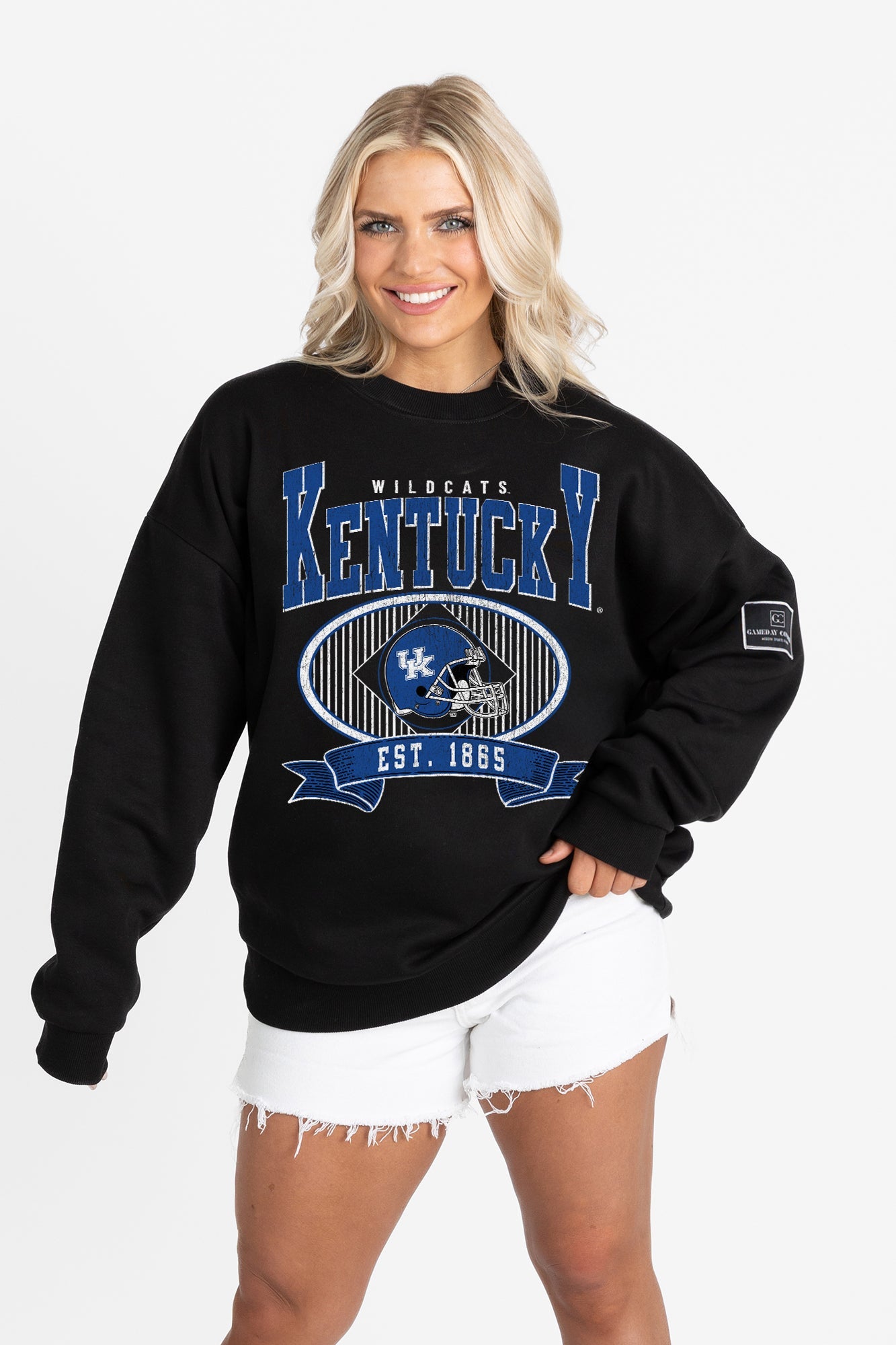 KENTUCKY WILDCATS BOLD CHEERS BLACK LABEL PREMIUM FLEECE CREW SWEATSHIRT