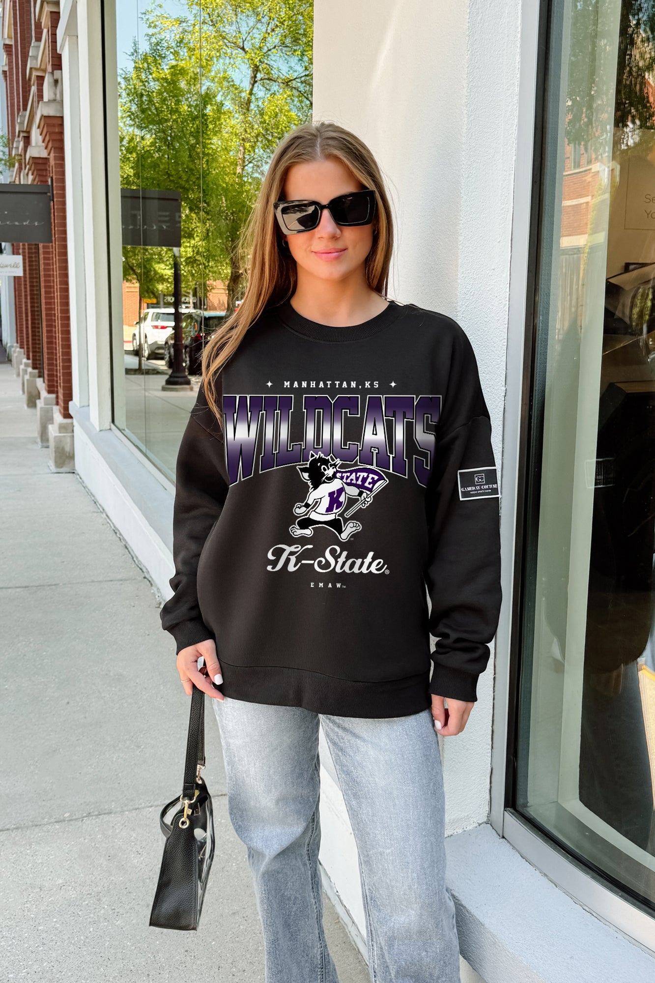 KANSAS STATE WILDCATS POWERHOUSE PLAY BLACK LABEL PREMIUM FLEECE CREW SWEATSHIRT