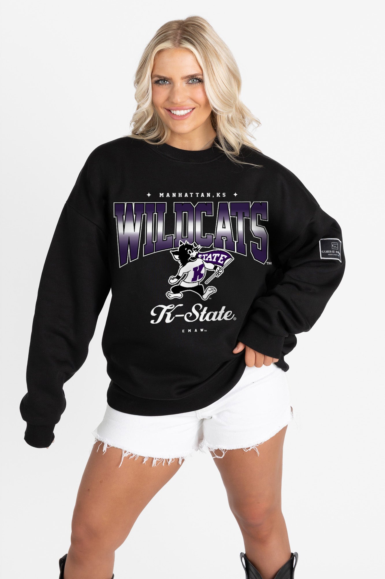 KANSAS STATE WILDCATS POWERHOUSE PLAY BLACK LABEL PREMIUM FLEECE CREW SWEATSHIRT