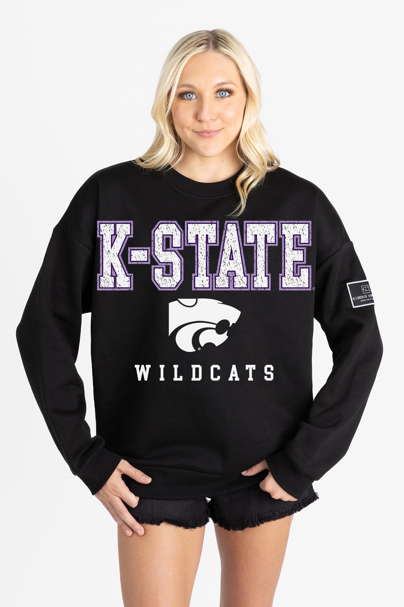 KANSAS STATE WILDCATS LEVEL UP BLACK LABEL PREMIUM FLEECE CREW SWEATSHIRT